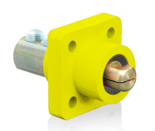 Leviton 18R23-UY 18 Series Cam-Type Male Panel Mount Receptacle, 90-Degree, 2/0 4/0 AWG, 400A Max, Yellow Finish