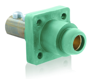 Leviton 18R24-UG 18 Series Cam-Type Female Panel Mount Receptacle, 90-Degree, 2/0 4/0 AWG, 400A Max, Green Finish