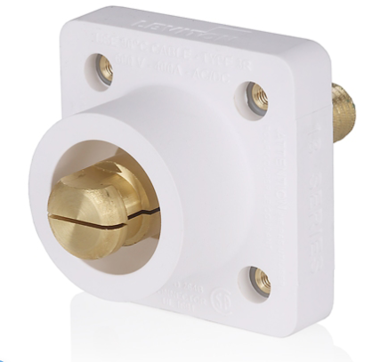 Leviton 18R25-1W 18 Series Male Receptacle, 90-Degree, #2 - 4/0 AWG, 1.125" Threaded Stud, Self-Clinching Nuts, White Finish