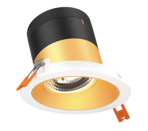 Dals Lighting RC04-CC-20-SLGD-TWH 4" LED Sloped Recessed Downlight, Selectable Wattage 16W, 20W, 24W, Multi-Color Temperature, 2,200 Lumens, 20° Beam Angle, Voltage 120-347V, Gold Reflector / White Trim