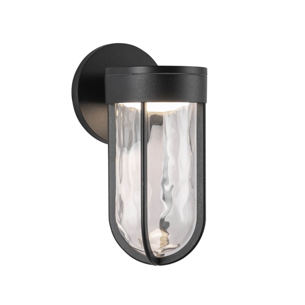 Kuzco Lighting EW17627-BK Davy 11 inch Tall LED Outdoor Wall Sconce in Black with Clear Water Glass Shade and White PC Diffuser, Voltage 120V, Wattage 16W, Color Temperature 3000K