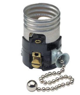 Leviton 19980-M Medium Base Interior Only, Shell Incandescent Lamp holder, Pull Chain, Single Circuit