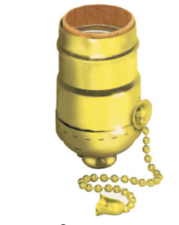 Leviton 19980-PG Medium Base Complete, Aluminum Shell Incandescent Lampholder, Pull Chain, Single Circuit, 1/8 Ips Tapped Bushing w/ set Screw, Brass Finish