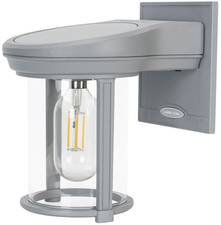 Gama Sonic 1BE40810 Coach Lantern 1-Light Gray Solar Integrated LED Outdoor Wall Lantern Sconce with Warm White Edison Bulb
