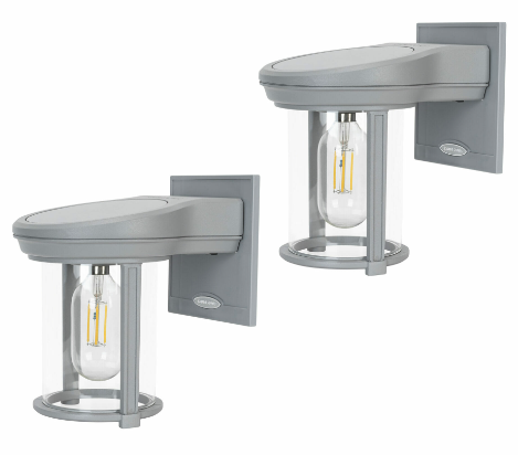 Gama Sonic 1BP2E40810 Coach Lantern 1-Light Gray Solar Integrated LED Outdoor Wall Lantern Sconce with Warm White Edison Bulb (2-Pack)