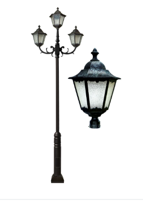 Dabmar Lighting GM8122-L60-65K-B LED 2X Cast Aluminum 2 Post Top Fixture Pole + Base , E26, Color Temperature 6500K, Black Finish