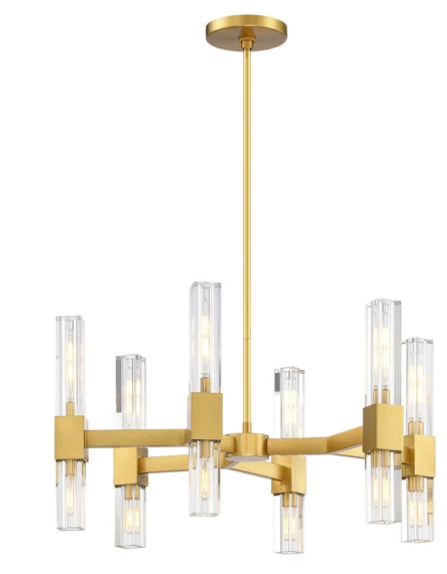 SDQ Lighting PD37612BG Lustre en Cristal 27.5" Modern Chandelier Light, Wattage 480W, Brushed Gold Finish