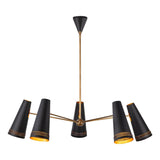 Alora Lighting CH342545MBHL Brickell 5 Light 45 inch Chandelier in Matte Black-Hazelnut Leather with Steel Spun Shade