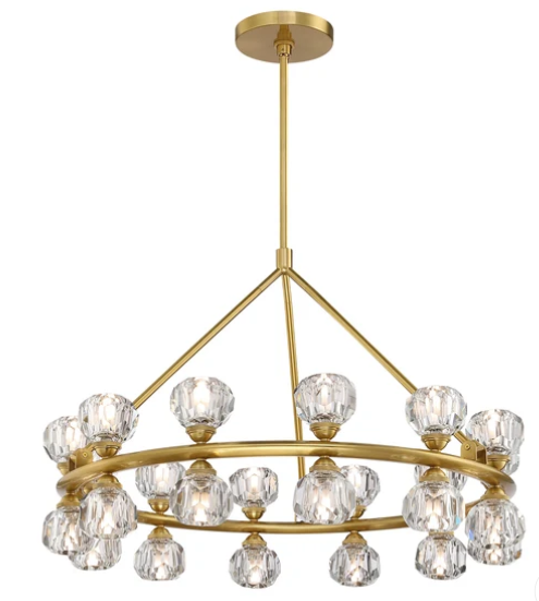 SDQ Lighting PD38624WG Keri 28" Modern LED Chandelier Light, Wattage 84W,  Warm Gold/Clear Crystal Finish
