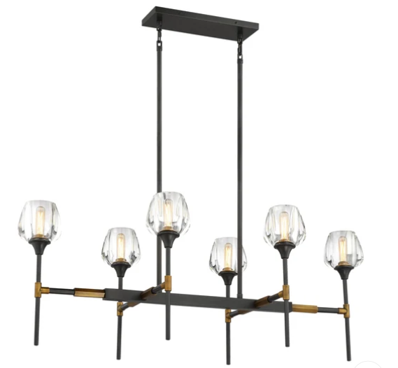 SDQ Lighting PD37342UBVB 42" Modern Clear Crystal Ceiling Chandelier, Wattage 360W, Urban Bronze / Aged Brass Finish
