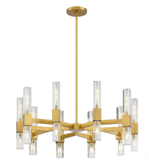 SDQ Lighting PD37620BG Lustre en Cristal 34" Modern Chandelier Light, Wattage 800W, Brushed Gold Finish