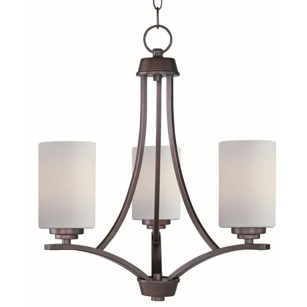 Maxim Lighting 20033SWOI Deven 3 Light Chandelier in Oil Rubbed Bronze with Satin White Glass Shades
