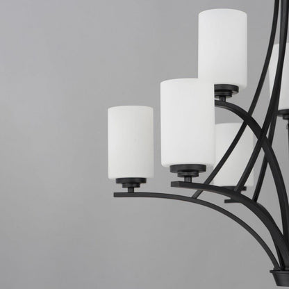 Maxim Lighting 20036SWSBR Deven Chandelier Close-Up of Cylindrical Glass Shades and Arms