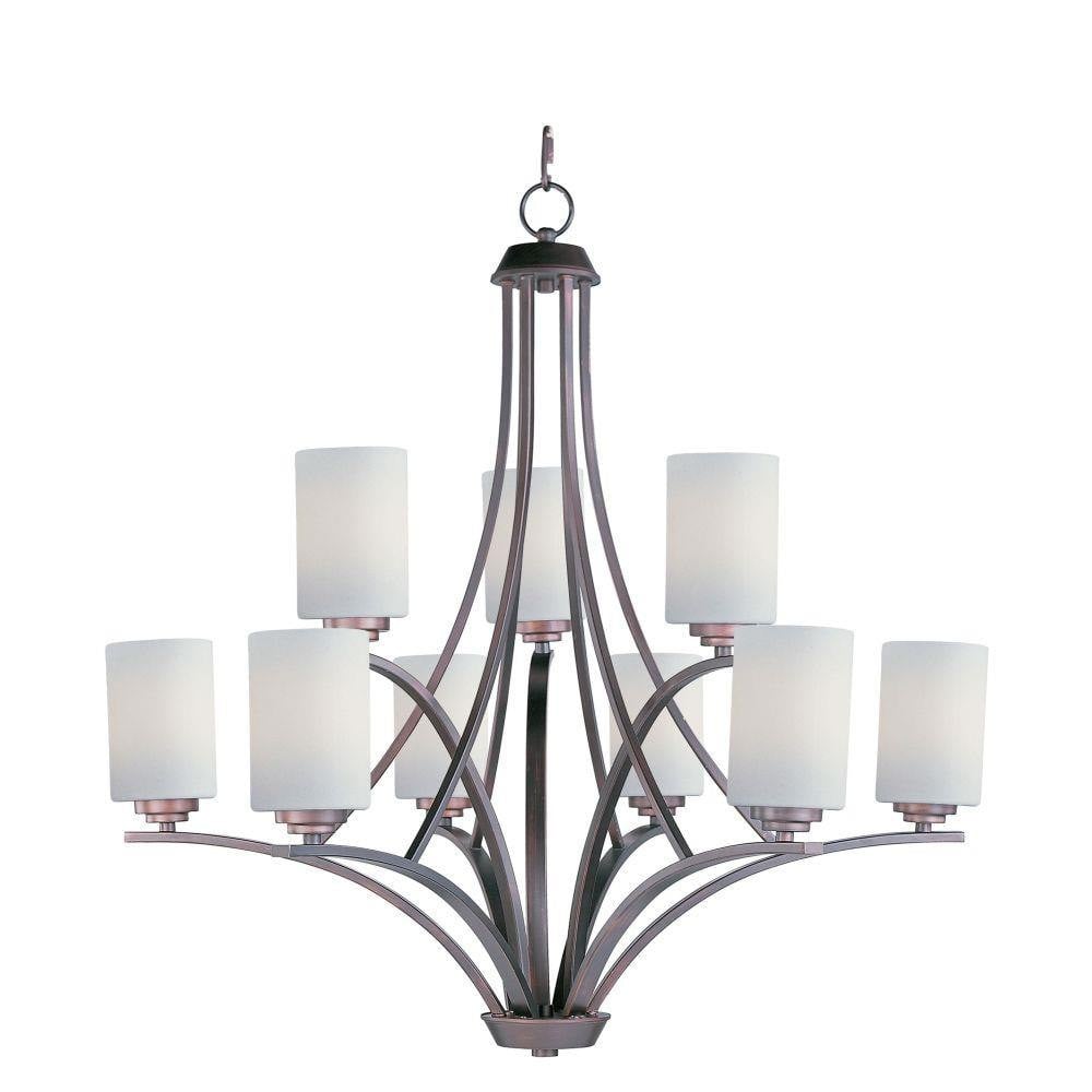 Maxim Lighting 20036SWOI Deven 9 Light Oil Rubbed Bronze Chandelier Ceiling Light with Satin White Glass Shades