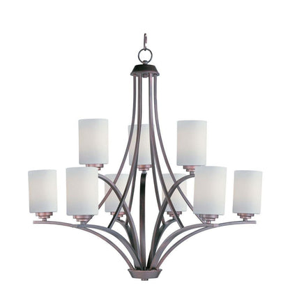 Maxim Lighting 20036SWOI Deven 9 Light Oil Rubbed Bronze Chandelier Ceiling Light with Satin White Glass Shades