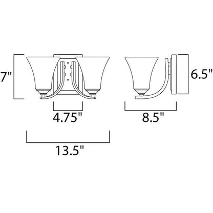 Maxim Lighting 20099FTOI Aurora Bath Vanity Wall Light - Dimensions Diagram