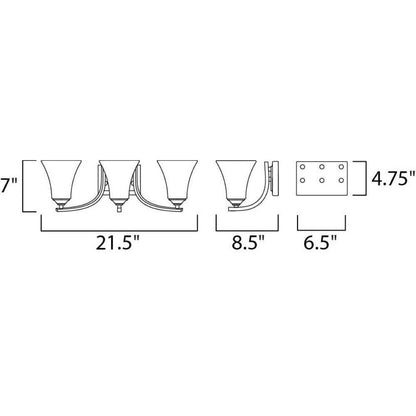 Maxim Lighting 20100FTSN Aurora 3 Light Satin Nickel Bath Vanity Wall Light - dimension diagram