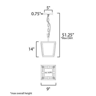Maxim Lighting 20261CVBK Montauk 1 Light 9 inch Black Pendant Ceiling Light - Dimension Diagram