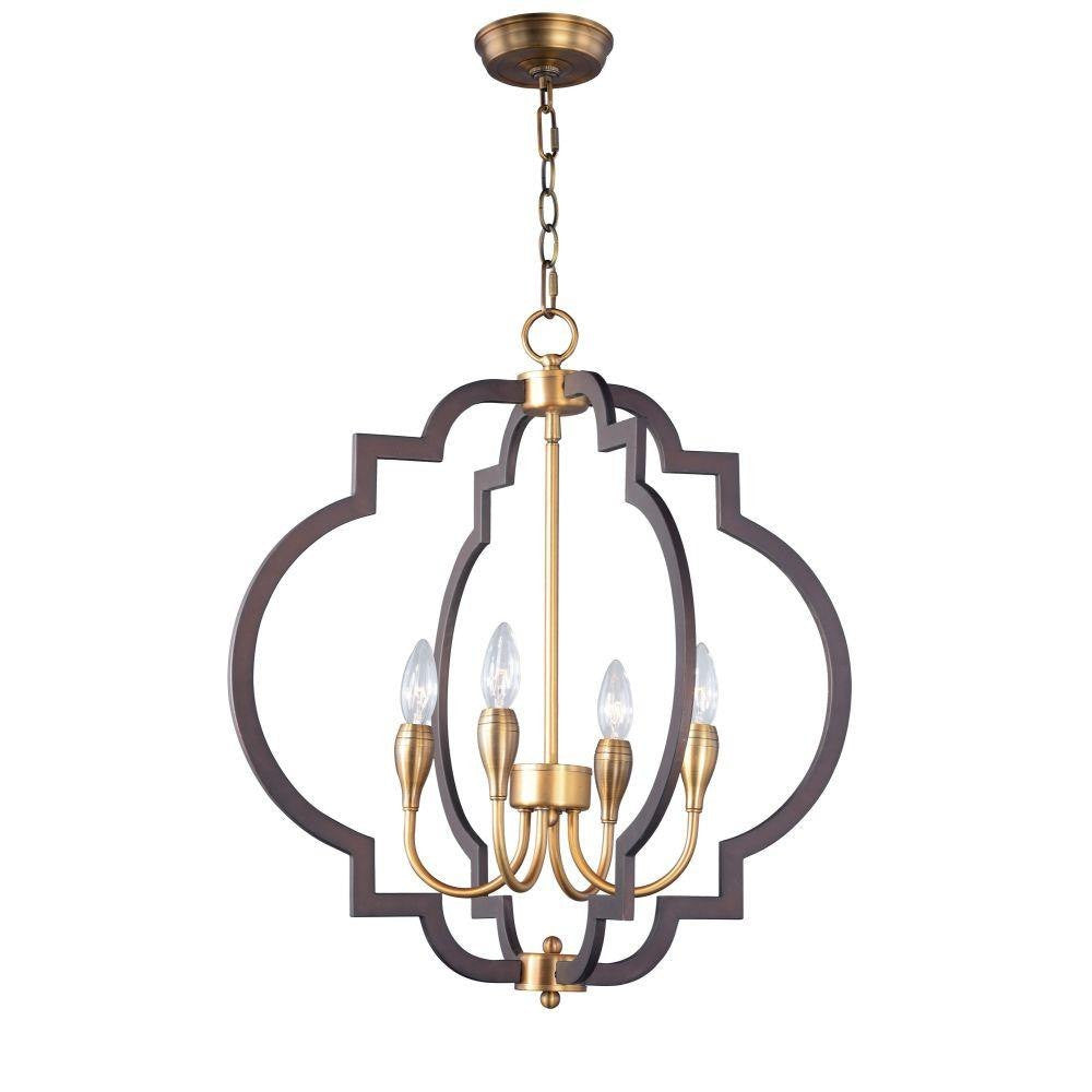 Maxim Lighting 20293OIAB Crest 4 Light Chandelier in Oil Rubbed Bronze and Antique Brass with Chain and Canopy