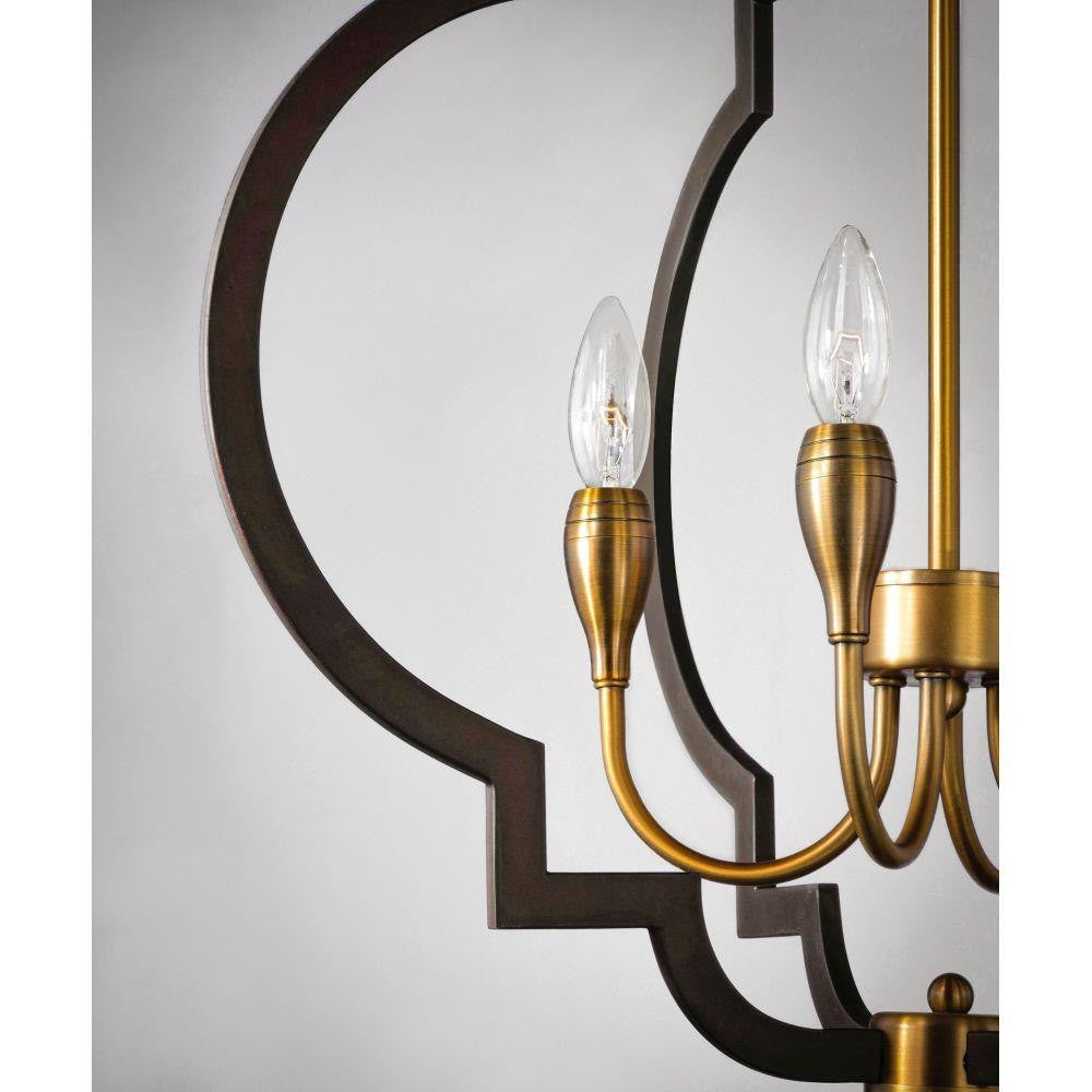 Maxim Lighting 20293OIAB Crest Chandelier Close-Up Detail of Candelabra Sockets and Quatrefoil Frame