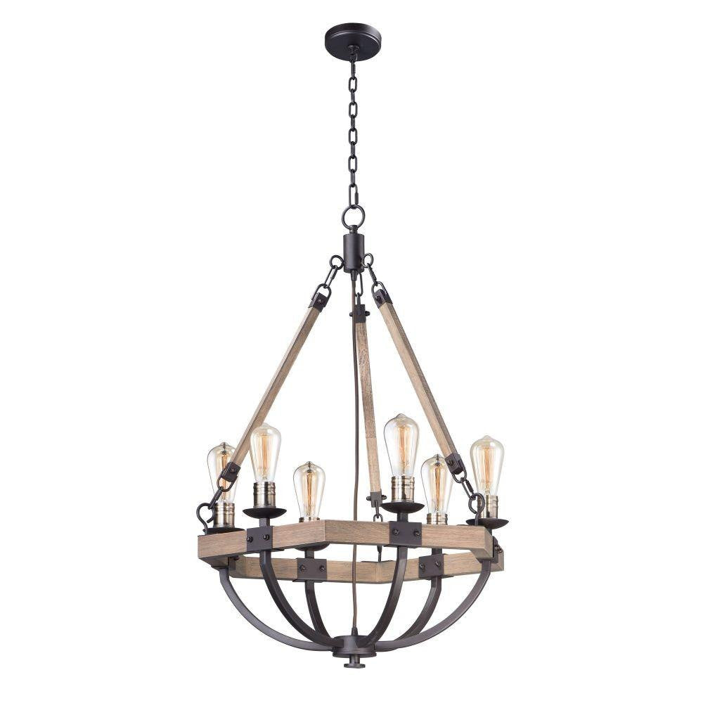 Maxim Lighting 20335WOBZ Lodge 6 Light 24 Inch Weathered Oak Bronze Chandelier Ceiling Light - Full View on White Background