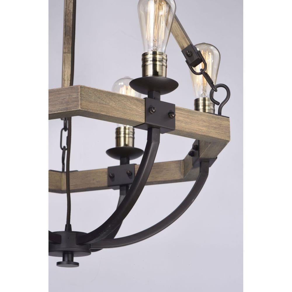 Maxim Lighting 20335WOBZ Lodge Chandelier - Detail of Wood Beam and Metal Bowl Construction