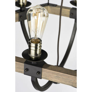 Maxim Lighting 20335WOBZ Lodge Chandelier - Close-Up of Bulb Socket and Wood Ring Detail