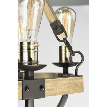 Maxim Lighting 20338WOBZ Lodge close-up detail of Edison bulb socket and weathered wood arm