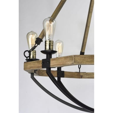 Maxim Lighting 20338WOBZ Lodge close-up detail of ring, wood beam, and metal bracket