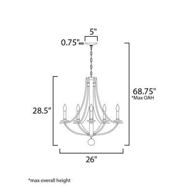 Maxim Lighting 20345DWAR Basque Chandelier Dimensions Diagram 26 Inch Wide 28.5 Inch Tall