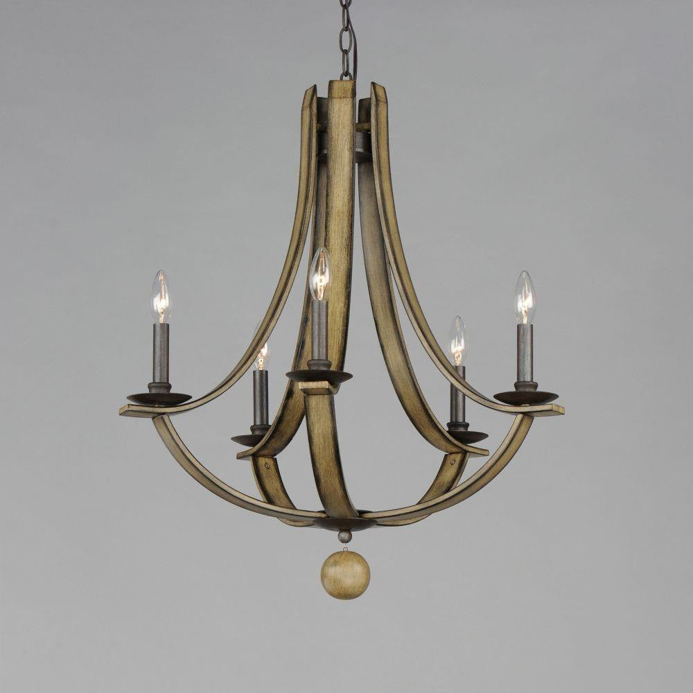 Maxim Lighting 20345DWAR Basque 5 Light Chandelier Driftwood Full View Gray Background