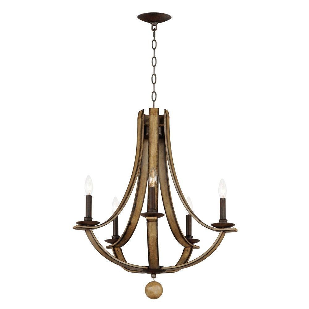 Maxim Lighting 20345DWAR Basque 5 Light Chandelier Driftwood Full View White Background