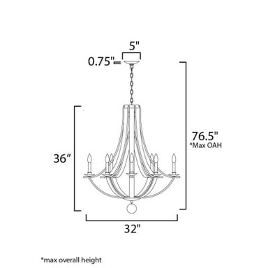 Maxim Lighting 20348DWAR Basque Chandelier Dimensions Diagram