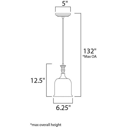 Maxim Lighting 20471CLPN Dimension Diagram - 6.25 inch Width, 12.5 inch Height, 132 inch Max Overall Height