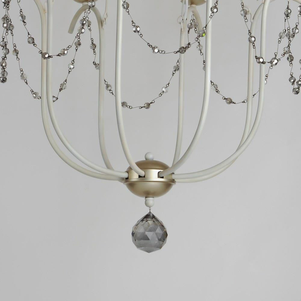 Maxim Lighting 20488ECVG Formosa 8 Light Chandelier - close-up of bottom assembly with smoky crystal bead draping and crystal ball pendant in Ecru/Venetian Gold finish