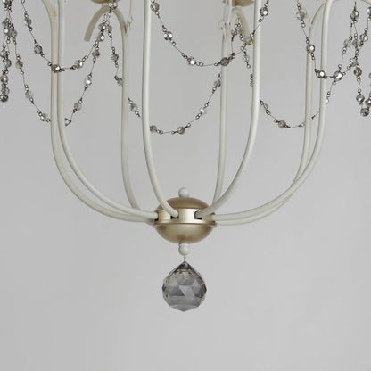 Maxim Lighting 20488ECVG Formosa 8 Light Chandelier - close-up of bottom assembly with smoky crystal bead draping and crystal ball pendant in Ecru/Venetian Gold finish