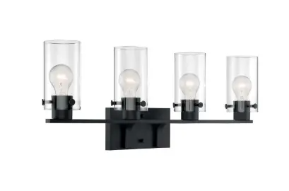 Nuvo 60-7274 Sommerset Series Vanity Light w/ Clear Glass, 4 Lights, Wattage 60W, Matte Black