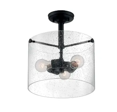 Nuvo 60-7288 Bransel Series Semi Flush Mount Ceiling Light w/ Seeded Glass, 3 Lights, Wattage 60W, Matte Black