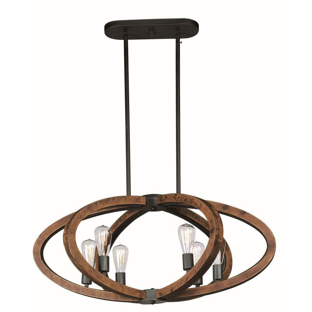 Maxim Lighting 20915APAR/BUL Bodega Bay 6 Light Antique Pecan Pendant Ceiling Light