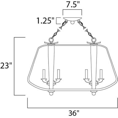 Maxim Lighting 20927BWIO Road House Chandelier Dimensions Diagram 36W x 23H 7.5 Canopy