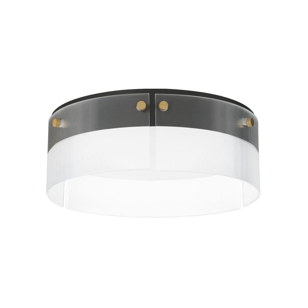 Maxim Lighting 21190CRBKNAB Spectre Flush Mount in Matte Black with Natural Aged Brass Pins and Clear Ribbed Glass Shade - White Background
