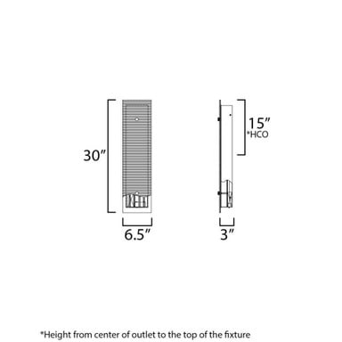 Maxim Lighting 21193CRBKNAB Spectre Wall Sconce - Dimensions Diagram 30 inch Tall 6.5 inch Wide 3 inch Deep