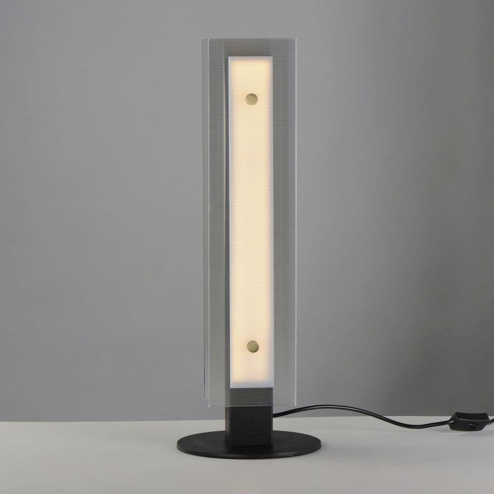 Maxim Lighting 21197CRBKNAB Spectre LED Table Lamp - Lit View on Gray Background