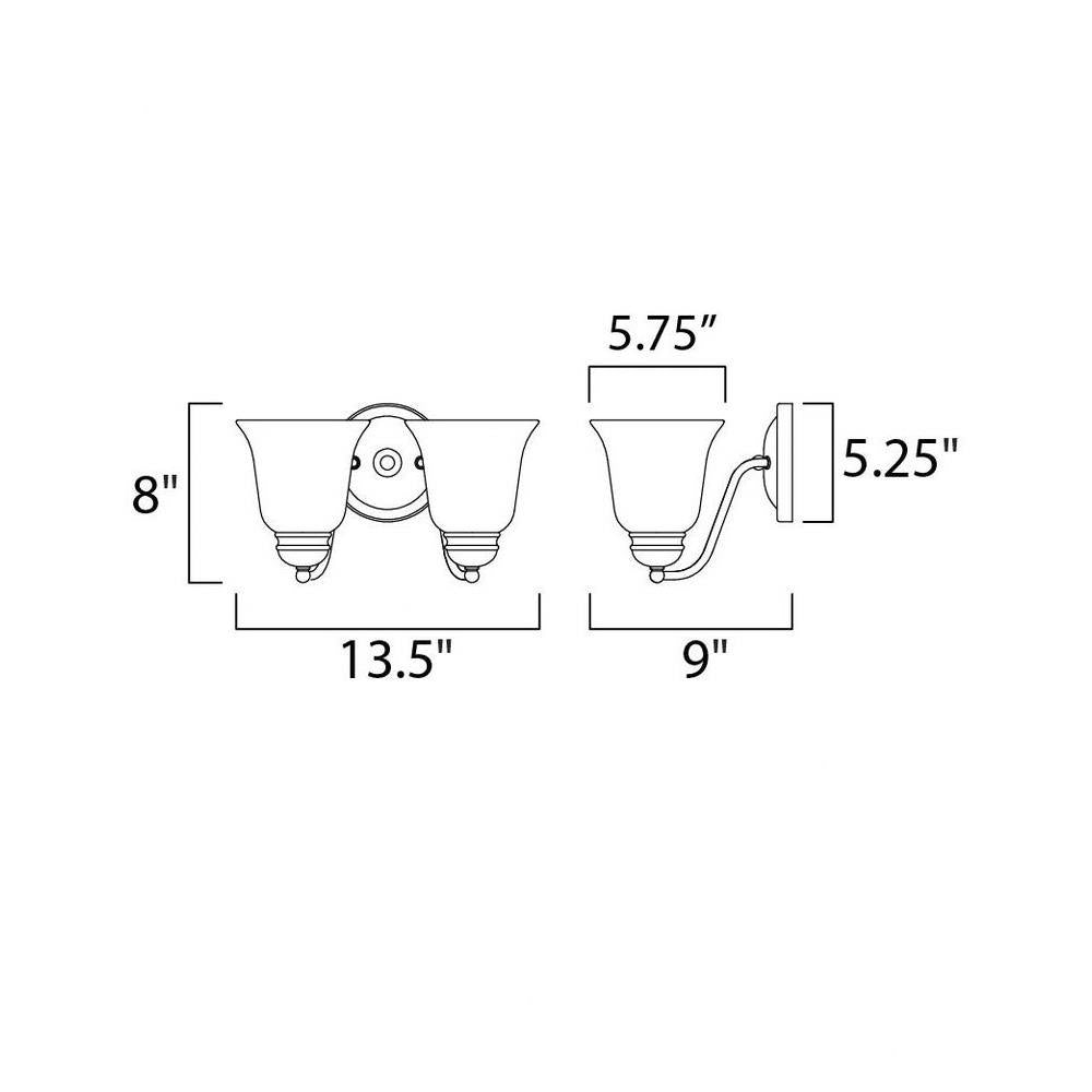 Maxim Lighting 2121FTPC Basix 2 Light Bath Vanity Wall Light Dimension Diagram