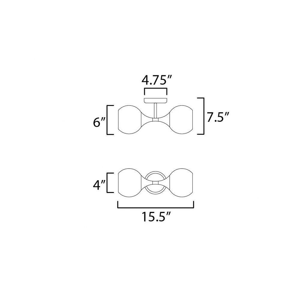 Maxim Lighting 21222MRBK Neve 2 Light Black Wall Sconce - Dimension Diagram