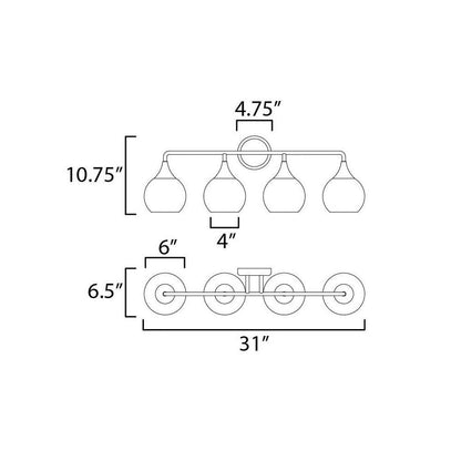 Maxim Lighting 21224MRBK Neve 4 Light Bath Vanity Wall Light Dimensions Diagram