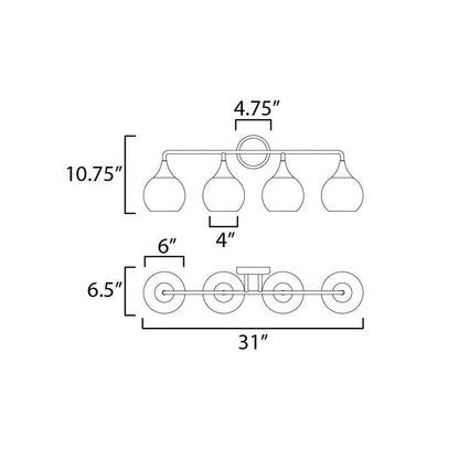Maxim Lighting 21224MRPC Neve 4 Light Bath Vanity Wall Light Dimension Diagram