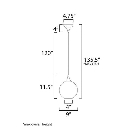 Maxim Lighting 21226MRPC Neve 1 Light Pendant Dimensions Diagram