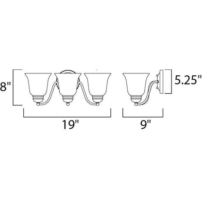 Maxim Lighting 2122FTOI Basix 3 Light Bath Vanity Wall Light Dimensions Diagram
