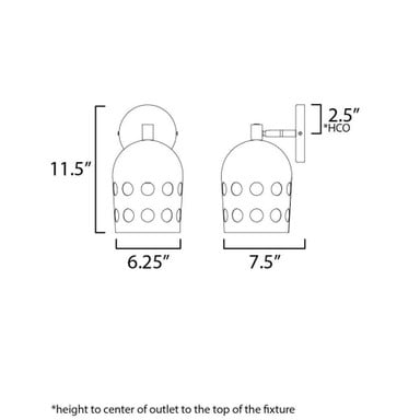 Maxim Lighting 21241WTBK Dottie Wall Sconce dimensions diagram 11.5 inch height 6.25 inch width